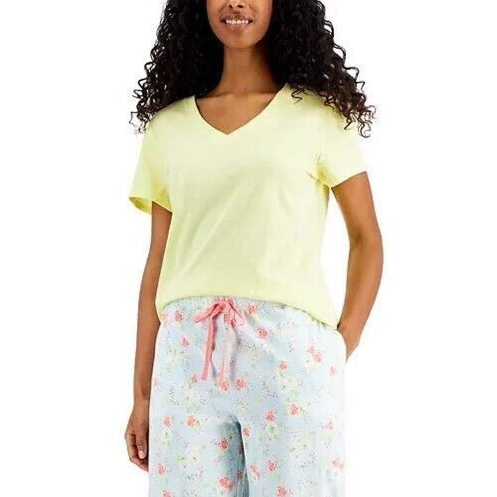 Charter Club Women Yellow Cotton Everyday Comfort V-Neck Pajama T-Shirt Size XL
